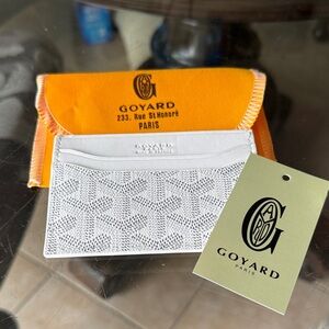 Goyard White and Orange Card Holder with Branded Tag